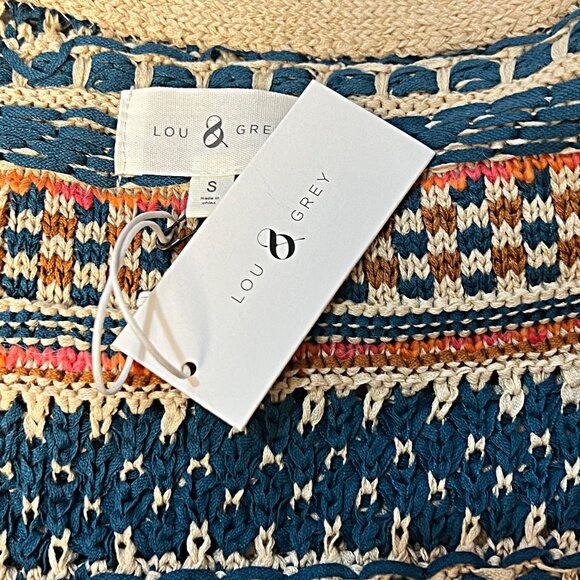 Lou & Grey Knit Crochet Cropped Sweater Top Multicolor Boho Drawstring Oversized - Picture 12 of 12